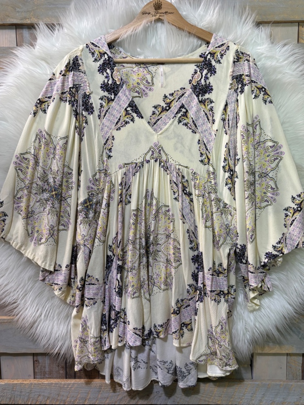 EUC ✶Free People✶ Boho! Yellow V High Low Babydoll Swing Tunic Kimono Mini Dress